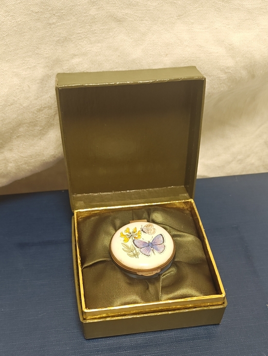 Crummles Other - Vintage Crummles & Co England Ceramic Trinket Box Blue Floral Butterfly Jewelry
